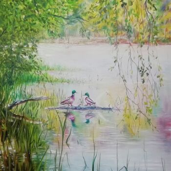 Картина под названием "Утки на пруду" - Vitaliy Boreiko, Подлинное произведение искусства, Масло