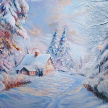Картина под названием "Зимний дом" - Vitaliy Boreiko, Подлинное произведение искусства, Масло Установлен на картон