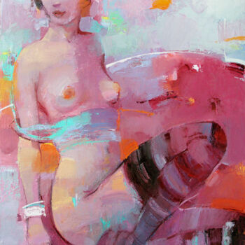 Painting titled "pink mix" by Vitaliy Kotendzhi, Original Artwork, Oil Mounted on Wood Stretcher frame