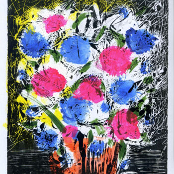 Gravures & estampes intitulée "Flowers 21x30 cm A4…" par Vitaliy Lishko, Œuvre d'art originale, Monotype