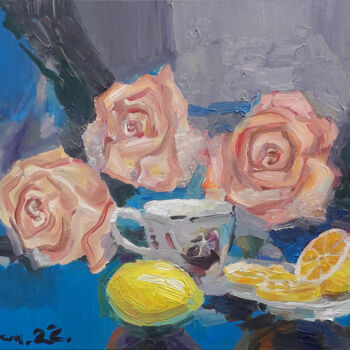 Ζωγραφική με τίτλο "Tea Still life" από Vitaliy Ustimenko, Αυθεντικά έργα τέχνης, Λάδι