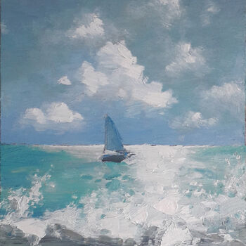 Malarstwo zatytułowany „By the blue sea” autorstwa Vitaliy Ustimenko, Oryginalna praca, Olej