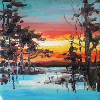 Pittura intitolato "Winter sunset" da Vitaliy Ustimenko, Opera d'arte originale, Olio