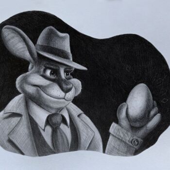 Zeichnungen mit dem Titel "Easter bunny with a…" von Vitaly.Arts, Original-Kunstwerk, Graphit