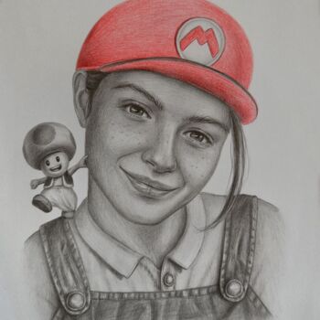 Drawing titled "Girl Mario" by Vitaly.Arts, Original Artwork, Graphite