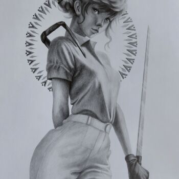 Рисунок под названием "samurai girl" - Vitaly.Arts, Подлинное произведение искусства, Графит