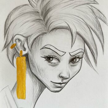 Drawing titled "Gold girl" by Vitaly.Arts, Original Artwork, Graphite