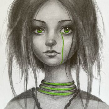 Dessin intitulée "Drip girl" par Vitaly.Arts, Œuvre d'art originale, Crayon