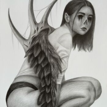 Drawing titled "Dark angel" by Vitaly.Arts, Original Artwork, Pencil