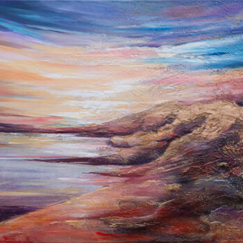 Painting titled ""Golden Mountains"" by Vitaly Moiseev, Original Artwork, Acrylic Mounted on Wood Stretcher frame