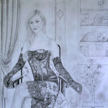 Drawing titled "Le boudoir" by Bernard Vitasse, Original Artwork, Pencil