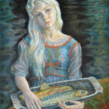 Painting titled "Two fishes" by Viteckaja, Original Artwork, Oil