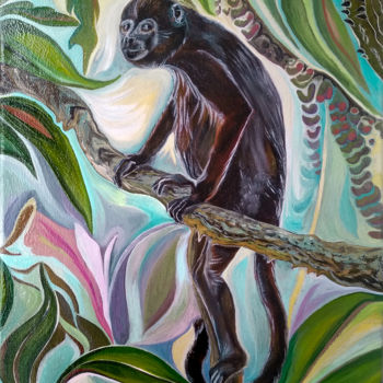 Pittura intitolato "Jungle view" da Viola Larkina, Opera d'arte originale, Olio Montato su Telaio per barella in legno