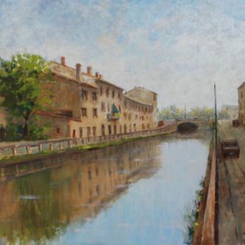 Painting titled "Le Naviglio Milan" by V.Russotto, Original Artwork, Oil