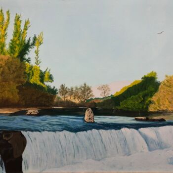 Painting titled "Wasserfall in Manav…" by Vito Bzhitskiy, Original Artwork, Oil