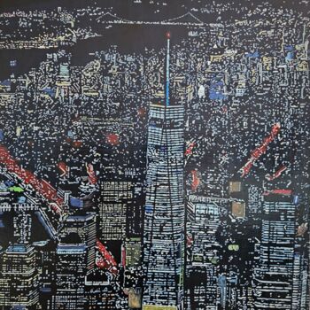 Painting titled "Night City" by Vito Bzhitskiy, Original Artwork, Oil