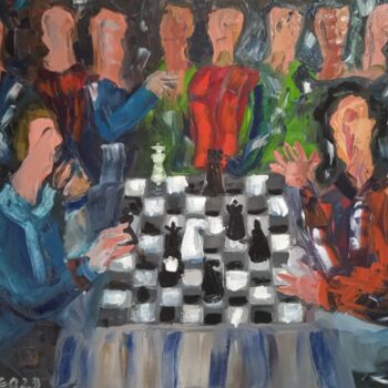 Pittura intitolato "Campeonato de xadrez" da Vitor Pisco, Opera d'arte originale, Olio