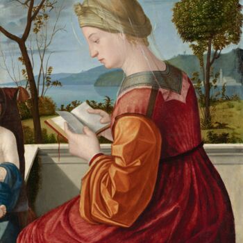 Peinture intitulée "Madonne lisant un l…" par Vittore Carpaccio, Œuvre d'art originale, Huile