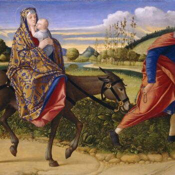 Pintura intitulada "La fuite en Égypte" por Vittore Carpaccio, Obras de arte originais, Óleo