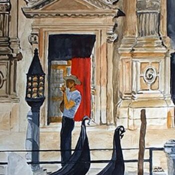 Peinture intitulée "Gondolier solitaire" par Victor Valente, Œuvre d'art originale