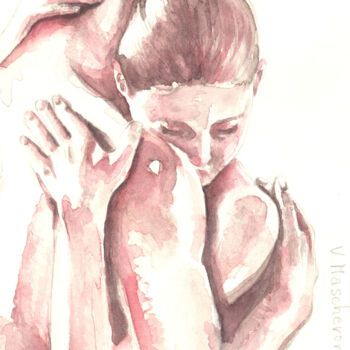Malarstwo zatytułowany „ABBRACCIO 1 / HUG 1” autorstwa Vittoriana Mascheroni, Oryginalna praca, Akwarela