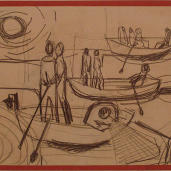 Disegno intitolato "Partenza di pescato…" da Vittorio Paradisi, Opera d'arte originale, Matita