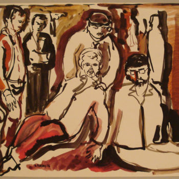 Schilderij getiteld "Figura (cronaca), 1…" door Vittorio Paradisi, Origineel Kunstwerk, Inkt