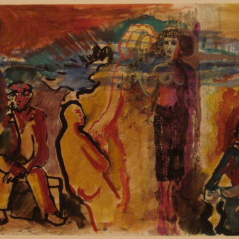 Pittura intitolato "Gente del sud, 1977" da Vittorio Paradisi, Opera d'arte originale, Acquarello