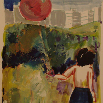 Painting titled "Bambina con pallone…" by Vittorio Paradisi, Original Artwork, Watercolor