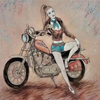 Disegno intitolato "Girl with Harley" da Vittorio Zocco, Opera d'arte originale, Acrilico
