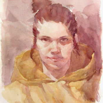 Schilderij getiteld "Girl In Yellow" door Vitya Zakharchenko, Origineel Kunstwerk, Aquarel