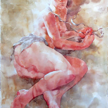 Malarstwo zatytułowany „Nude Ocher” autorstwa Vitya Zakharchenko, Oryginalna praca, Akwarela