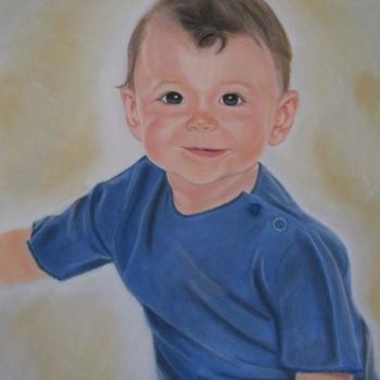 Painting titled "Enfant au pull bleu" by Nadia Iglesia, Original Artwork