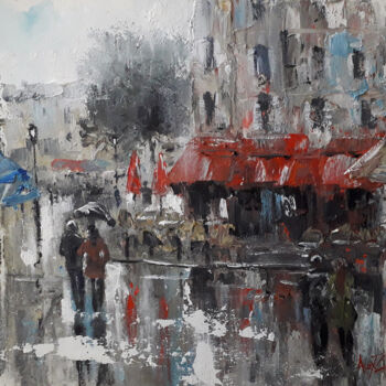 Malerei mit dem Titel "Evening Paris. Rain…" von Alex Ziev, Original-Kunstwerk, Acryl