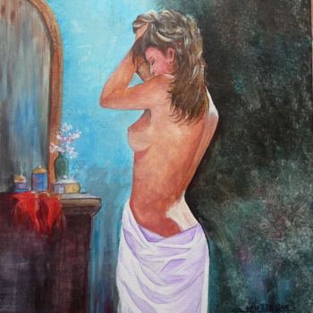 Peinture intitulée "Jeune femme à sa to…" par Viviane Farrugia, Œuvre d'art originale, Acrylique