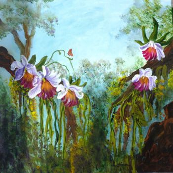 Painting titled "ORCHIDEES SAUVAGES" by Viviane Farrugia, Original Artwork, Acrylic