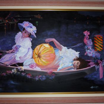 Pittura intitolato "Flambeaux au fil de…" da Viviane Farrugia, Opera d'arte originale, Olio
