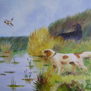 Painting titled "VOL de CANARD" by Viviane Farrugia, Original Artwork, Oil