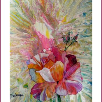 Painting titled "LA ROSE" by Viviane Farrugia, Original Artwork, Acrylic