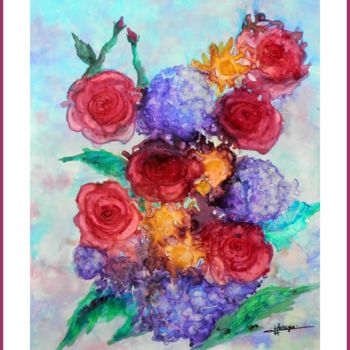 "bouquet-fleurs" başlıklı Tablo Viviane Farrugia tarafından, Orijinal sanat, Suluboya
