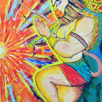 Painting titled "hanuman ji calm n f…" by Vivek Pal Singh, Original Artwork, Acrylic