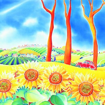 Peinture intitulée "Route-of-sun-flowers" par Hisayo Ohta, Œuvre d'art originale, Autre