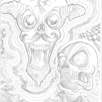 Dessin intitulée "Skulls" par Vívian Lima, Œuvre d'art originale, Crayon
