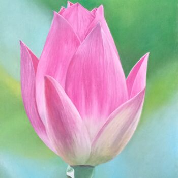 Painting titled "Pink Lotus" by Vívian Lima, Original Artwork, Oil Mounted on Wood Stretcher frame