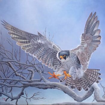 Peinture intitulée "Falcon" par Vívian Lima, Œuvre d'art originale, Encre Monté sur Châssis en bois