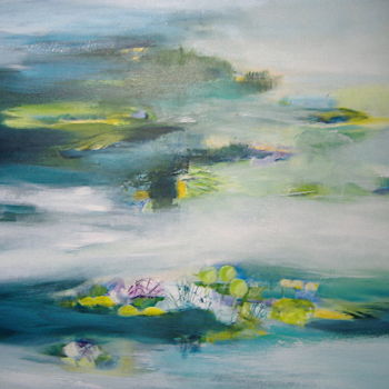 Malerei mit dem Titel "Voile vert d'eau" von Viviane De Barba, Original-Kunstwerk, Acryl