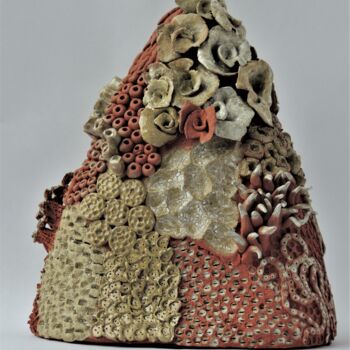 Sculpture intitulée "Rocher rouge émaillé" par Viviane Thelen, Œuvre d'art originale, Céramique
