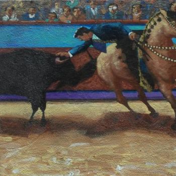 Malerei mit dem Titel "Touch the bull" von Viviano, Original-Kunstwerk, Öl