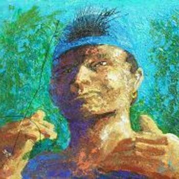 Painting titled "Acid head fisherman" by Viviano, Original Artwork