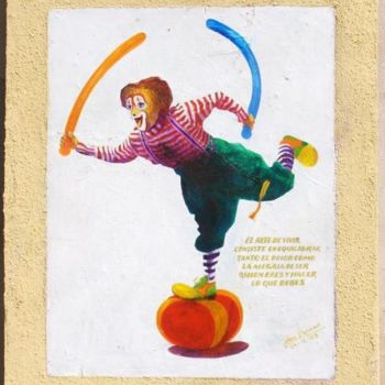 Painting titled "Clown balancing upo…" by Viviano, Original Artwork, Oil